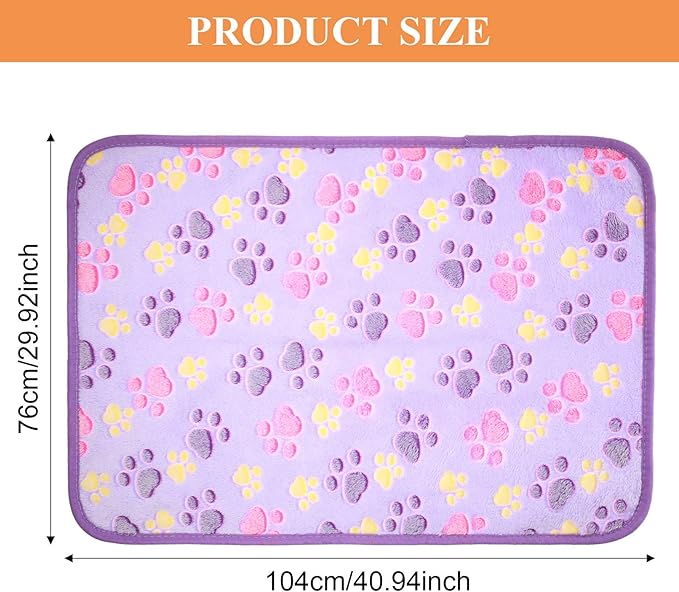 4 Pcs Pet Blanket Dog Puppy Blanket Paw Print Fleece Blanket for Small Medium Pet Dog Cat Warm Soft Sleep Mat Guinea Pig Cage Liners Blanket (White Purple,Large(41 x 30 Inch))