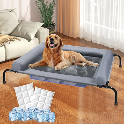 Large Elevated Dog Bed with Pillows and Ice Pack