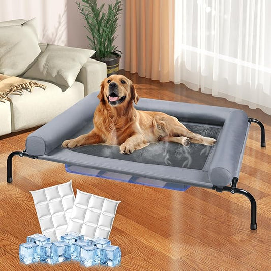 Large Elevated Dog Bed with Pillows and Ice Pack