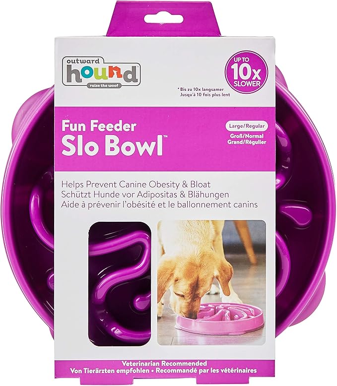 Outward Hound Fun Feeder Slo Bowl, Slow Feeder Dog Bowl, Large/Regular, Purple