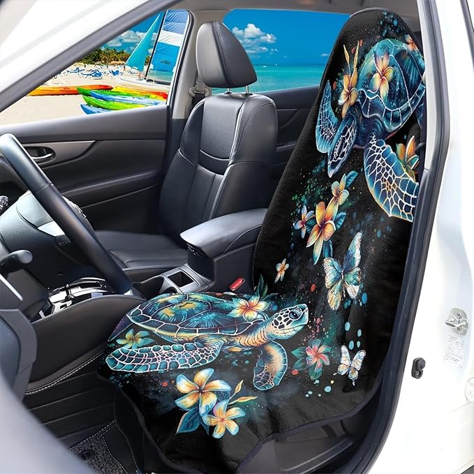 Turtle Sweatproof Towel Car Front Seat Cover Non-Slip Bucket Seat Protector Easy to Install for Athletes