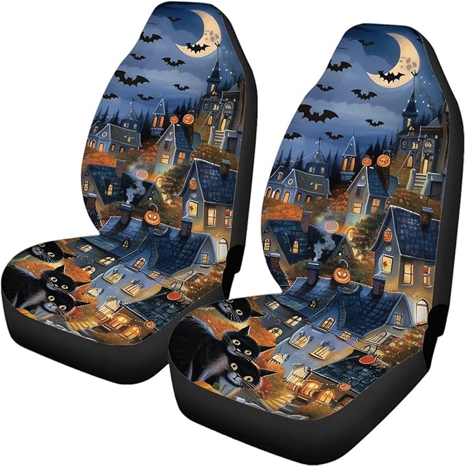 Halloween Moon Castle Cat Universal Car Seat Covers 4pcs Car