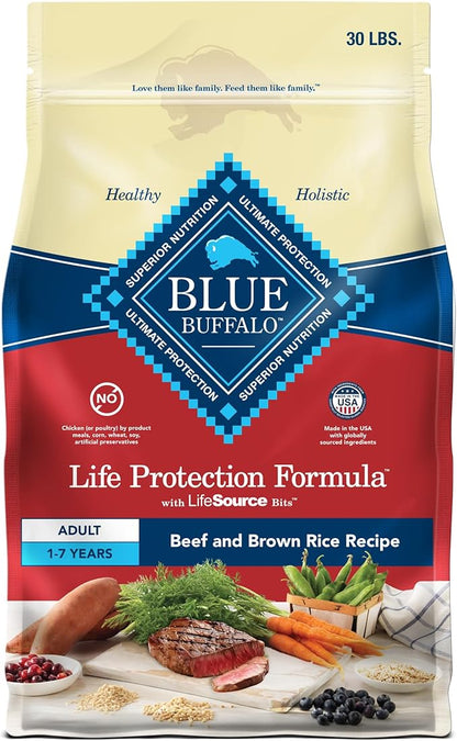 Blue Buffalo Life Protection Formula Adult Dry Dog Food, Helps Build and Maintain Strong Muscles, Made with Natural Ingredients, Beef & Brown Rice Recipe, 30-lb. Bag