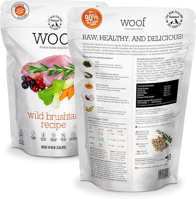 WOOF Freeze Dried Dog Food - Wild Brushtail Recipe, High Protein Dog Treats, Dog Food Toppers & Meals, 2.2 lb