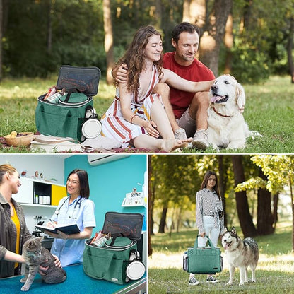 BAGLHER Dog Travel Bag Backpack Pet Supplies Backpack Pet Accessories Storage Bag 5-Piece Set with Shoulder Strap 2 Lined Pet Food Containers 4 Foldable Feeding Bowls Essential Kit for Pet travel