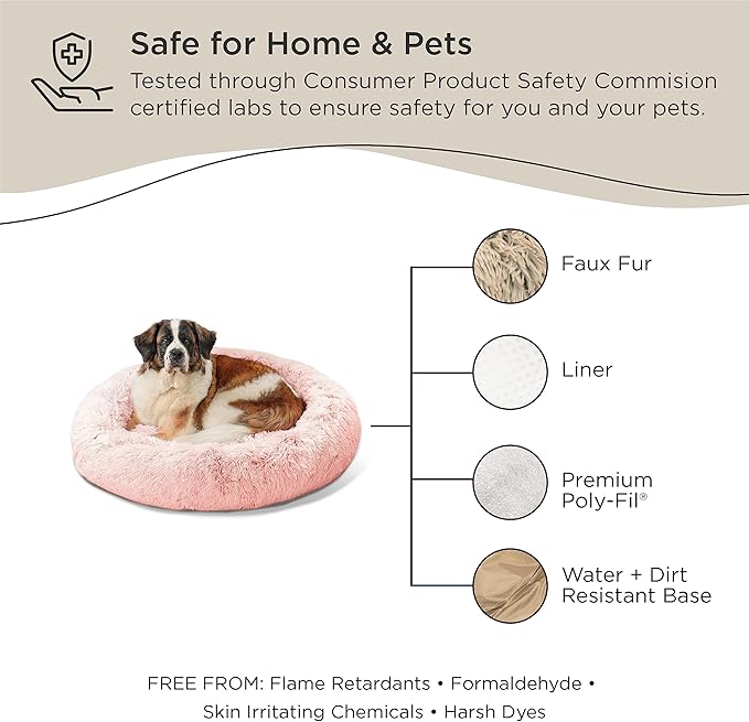 Best Friends by Sheri The Original Calming Donut Cat and Dog Bed in Shag Fur Cotton Candy Pink 45"