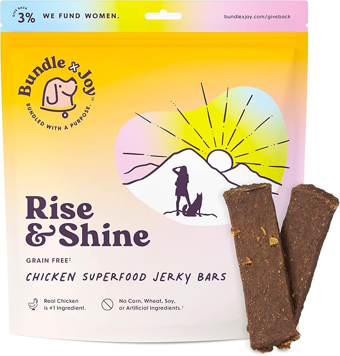 Rise & Shine Dog Treats Chicken Jerky Snack Bars, 5 oz Bag, Puppy and Dog Training Treats, Natural Superfood Grain Free Dog Treat Made with Real Chicken, Superfoods, Corn Free & Soy Free