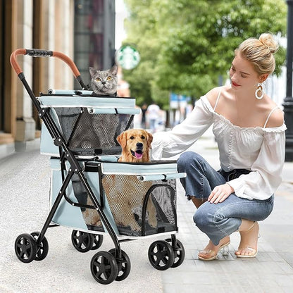 Double Pet Stroller for Dogs and Cats 4 Wheels,