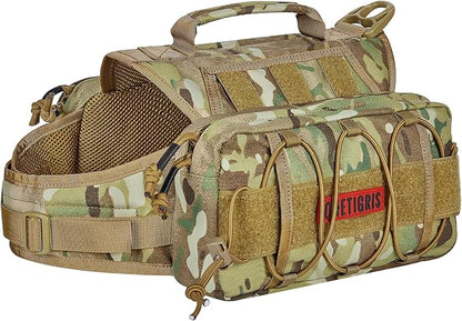 OneTigris Dog Backpack for Medium & Large Dogs, Nylon Backpack for Dogs Tactical Pet Backpack with Side Pockets for Hiking Walking Training Running(Camo, Meidum)