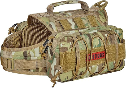 OneTigris Dog Backpack for Medium & Large Dogs, Nylon Backpack for Dogs Tactical Pet Backpack with Side Pockets for Hiking Walking Training Running(Camo, Meidum)