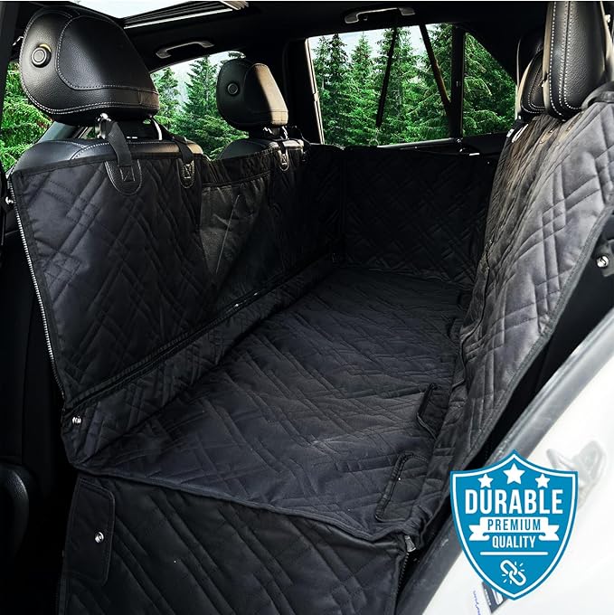 Bulldogology Dog Car Seat Cover with Mesh & Zippers Waterproof Heavy Duty Dog Hammock Backseat Protector from Dog Hair
