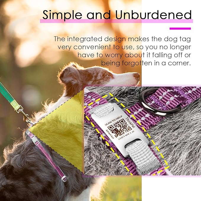 ThinkPet Reflective Breathable Soft Air Mesh with QR Code Dog Tag Puppy Choke Free Over Head Vest Harness for Puppy Small Medium Dogs and Cats Large Purple