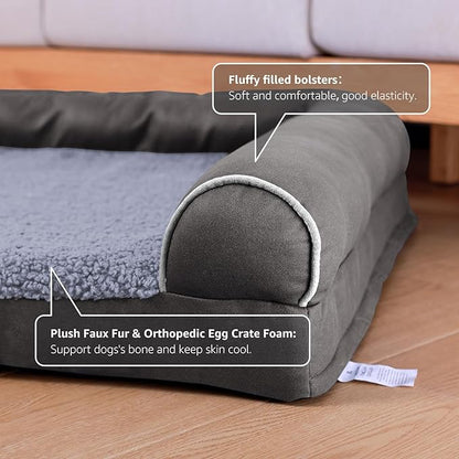 Orthopedic Dog Bed for Large Dogs Removable Bolsters & Washable Cover 65 lbs