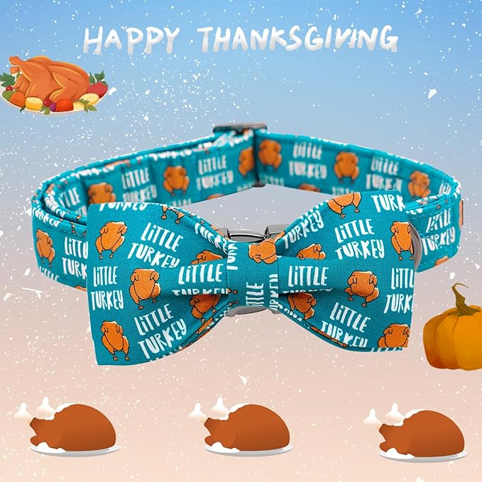 Lionheart glory Thanksgiving Dog Collar, Turkey Dog Bow Collar Adjustable Soft and Comfortable Bowtie Collars for Medium Dogs Girl or Boy Pet Gift Fall Collar Dog Bow
