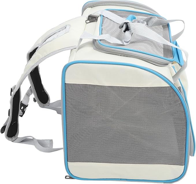 Pet Carrier Large Capacity, 20x12x13inch Cat Dog Carrier with Dual Shoulder Straps, Protable and Breathable Pet Travel Backpack, for Large and Medium Cats Dogs (White and Blue)