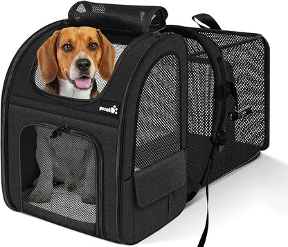 Pecute Pet Carrier Backpack, Large Cat Carrier Backpack, Expandable Cat Backpack with Breathable Mesh for Medium Large Cats, and Small Dogs, Dog Backpack Carrier for Travel Hiking Black