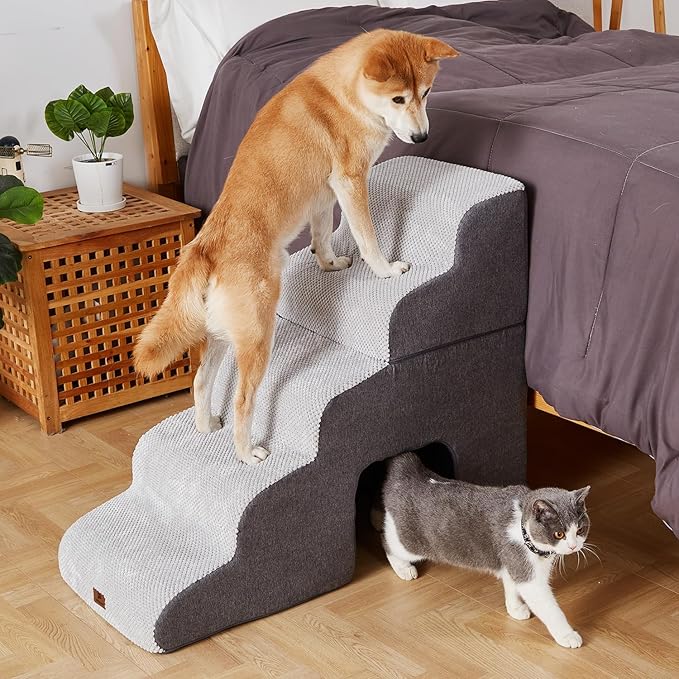 Pettycare Dog Stairs Ramp for High Beds and Couch 5 Steps,Grey
