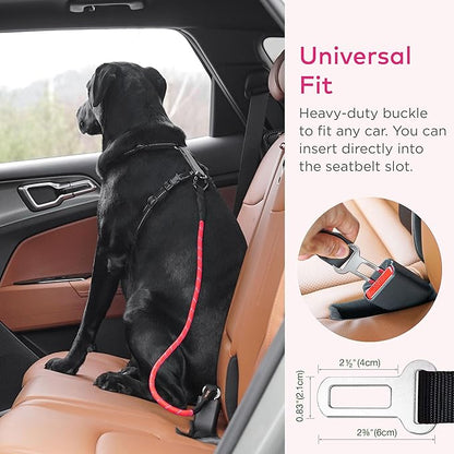 Dog Seat Belt for Car | Universal Dog Car Seatbelt | Durable Reflective Dog Seatbelt with Clip Hook Latch, Buckle and Carabiner- Safe and Secure Pet Safety Restraint for Dog (Pink)