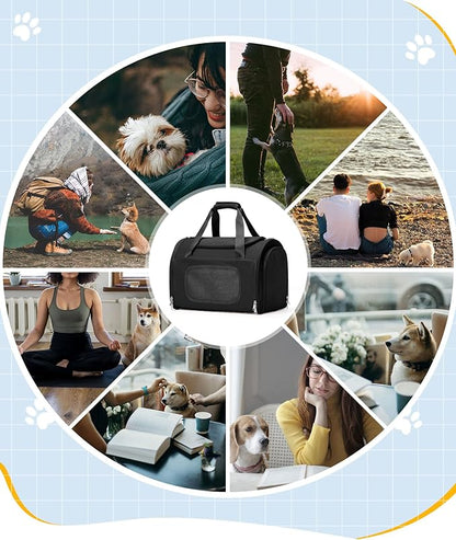 Cat Carrier Soft, Pet Dog Carrier Soft-Sided Airline Approved, Pet Travel Carrier Up to 20lbs, Collapsible Cat Carrier Dog Carrier for Medium Cats Small Dogs, Black