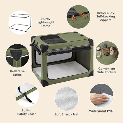 Lesure Soft Collapsible Dog Crate 30 Inch 4-Door Foldable