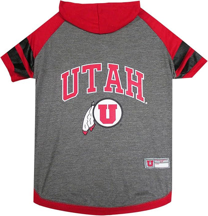 NCAA Utah Utes Hoodie for Dogs & Cats, Small Collegiate Licensed Dog Hoody Tee Shirt. Sports Hoody T-Shirt for Pets. College Sporty Dog Hoodie Shirt.