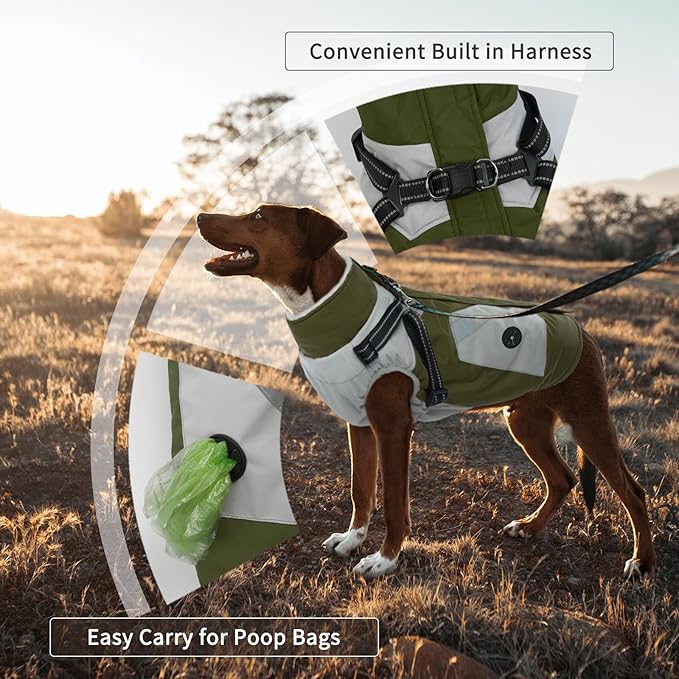 IECOii Warm Small Dog Coat Harness with D Ring -Green