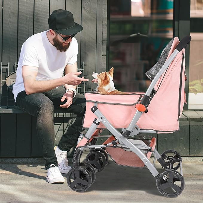 Pet Dog Stroller for Medium Small Dogs Cats (Pink-1)