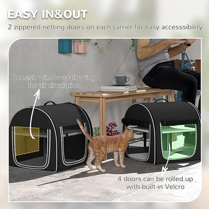 PawHut 39" Portable Soft Pet Cat Carrier with Divider, Two Compartments, Soft Cushions, & Storage Bag, Black