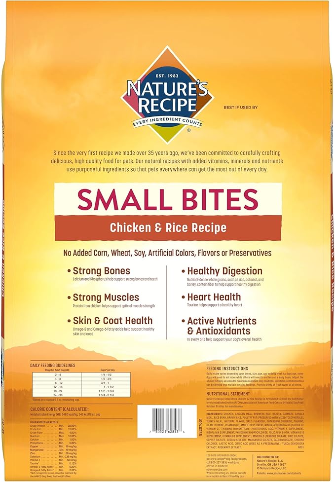 Nature's Recipe Small Bites Chicken & Rice 12 Pounds Dry Dog Food + Chicken Recipes Variety Pack 2.75 Ounce (Pack of 24) Wet Dog Food Bundle