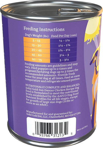 Solid Gold Canned Dog Food for Adult & Senior Dogs - Grain Free Wet Dog Food with Real Chicken - Sun Dancer High Calorie Wet Dog Food for Healthy Digestion and Immune Support…