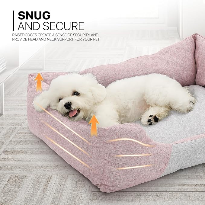 MoNiBloom 32"x26"x8" Dog Beds for Large Size Dogs Machine-Washable Linen-Like Fabric Pet Beds Warming Cozy Soft Bed for Dogs and Cat