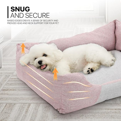 MoNiBloom 32"x26"x8" Dog Beds for Large Size Dogs Machine-Washable Linen-Like Fabric Pet Beds Warming Cozy Soft Bed for Dogs and Cat