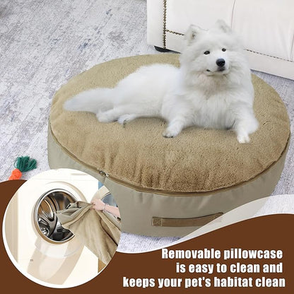 BALAPET Bean Bag Dog Bed Calming Dog Bed for Large Dogs with Removable Quilt Top & Washable Cover 30 inches Anti-Slip Round Fluffy Plush Dog Bed