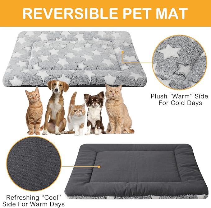 4 Pcs Dog Bed Mat Dog Crate Pad Reversible Dog Crate Mat Machine Washable Dog Bed Pad Star Pet Sleeping Mat Kennel Bed Pad for Crate for Small, Medium, Large Dog (Gray,20 x 30 x 1.6 Inch)