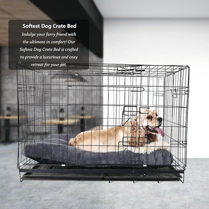 36 inch Dog Crate Bed for Large Sized Dog Washable,Extra Soft Dog Kennel Pad for 36 x 24 Crates or Cage with Anti-Slip Bottom,Deluxe Faux Fur Dog Sleeping Mat Helps Ease Pet Anxiety,Dark Grey