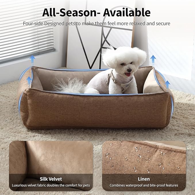 46"x38"x12" Cooling Gel Dog Bed with Soft Bolster and Removable Cover for Extra Large Dogs, Beautyrest Dog Bed Chew Resistant for Pain Relef(Brown,Large)