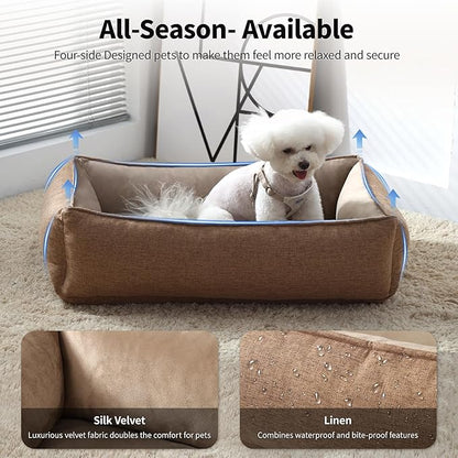 34"x23"x9" Cooling Gel Dog Bed for Extra Large Dogs with Soft Bolster and Removable Cover, beautyrest Dog Bed Chew Resistant for Pain Relef(Brown,Medium)