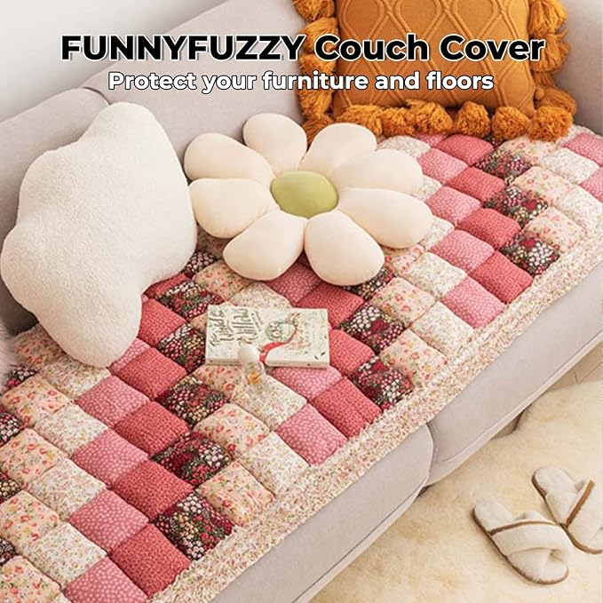 Pet Couch Covers for Sofa, Sofa Cover for Dogs Washable Dog Couch Cover Protector Floral Handmade Pure Cotton Furniture Covers for Large Dog (Rose, 27.6"×70.9")