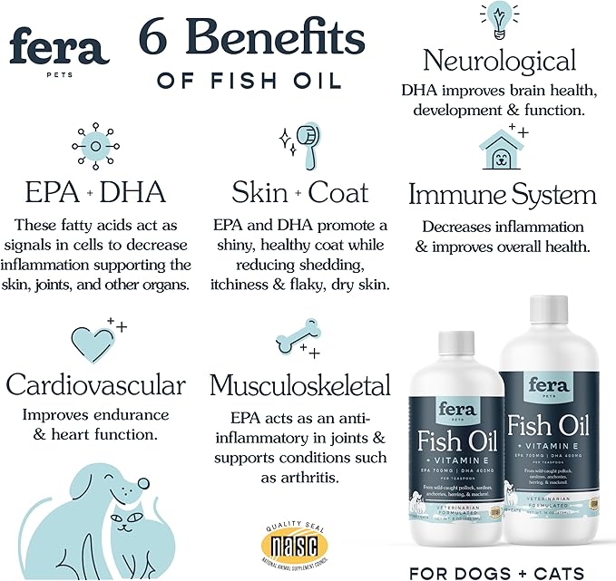 Fera Pets Fish Oil for Dogs & Cats – 8oz, 48 Servings – Vet Created - Liquid Fish Oil with Wild-Caught Fish - for Pet’s Skin, Immune & Brain Function