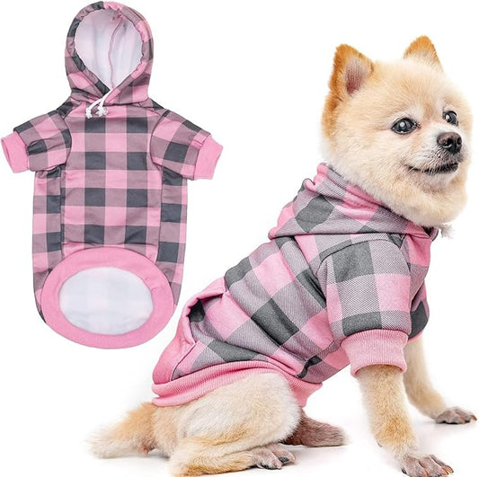 KOOLTAIL Plaid Dog Hoodie Pet Clothes Sweater with Hat and Pocket for Small Medium Large Size Dogs