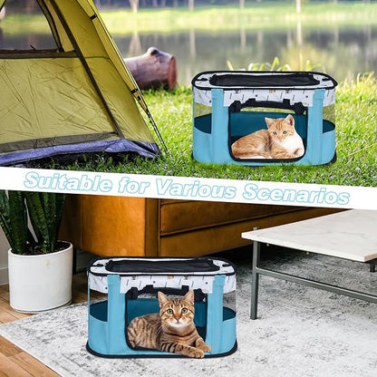 Cat Carrier Soft Portable Pet Carrier for Small or Medium Cats Dog Carrier Cat Travel Bag with Mat and Carry Bag, Blue