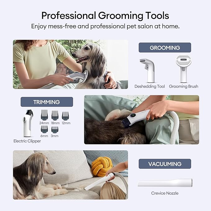 Ultenic Dog Grooming Vacuum & Pet Hair Dryer Combo for Shedding Grooming, 6 in1 Pet Vacuum Grooming Kit with 2L Dust Cup, Works for Dogs and Cats