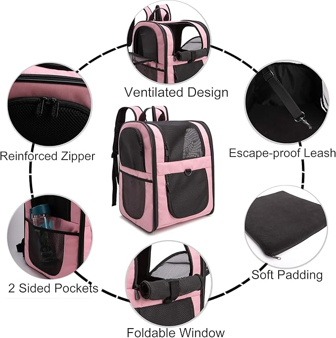 apollo walker Pet Carrier Backpack for Large/Small Cats and Dogs, Puppies, Safety Features and Cushion Back Support for Travel, Hiking, Outdoor Use (Pink)