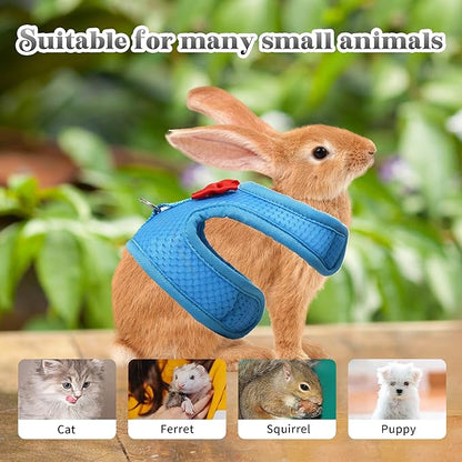 AIITLE Rabbit Harness and Leash Set with Cute Bow, Soft Breathable Mesh Vest Harness for Rabbits Kitten Ferret Puppy Small Pets Walking Supplies Blue L