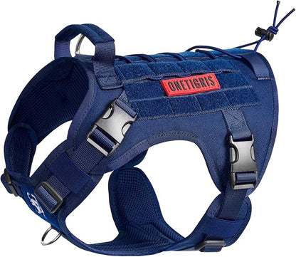 OneTigris Tactical Dog Harness Vest,No-Pull Service Dog Vest with Hook & Loop Panels,Adjustable Dog Vest Harness for Walking Hiking Training(Blue,M)