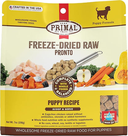 Primal Puppy Dog Food, Freeze Dried Dog Food, Pronto; Scoop & Serve, Complete & Balanced Meal; Also Use As Topper or Treat; Premium, Healthy, Grain Free, High Protein Raw Dog Food (7 oz)