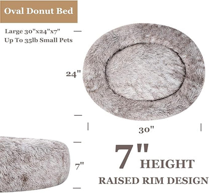 Coohom Oval Calming Donut Cuddler Dog Bed Bed(30"/36"/43") for (L(30"x24"x8"),Light Brown)
