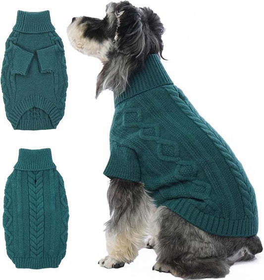 Small Dog Sweater, Fall Puppy Sweaters Boys Girls, Dog Sweatershirt with Harness Hole, Halloween Sweater for Small Dogs, Thick Pullover Doggie Costumes for Toy Poodle, Yorkie, Peacock Green S