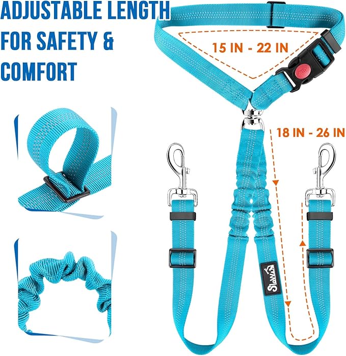 Lukovee Double Dog Seat Belt, New Dual Pet Car Headrest Restraint Safety Seatbelt No Tangle Dog Leash Duty Adjust Elastic Bungee Puppy Lead Splitter Connect Harness in Vehicle Travel for 2 Dogs (TBL)