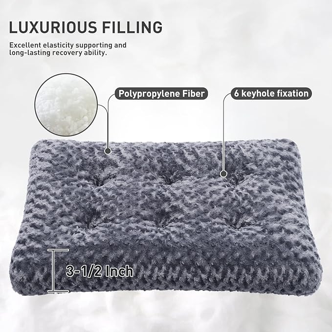 KSIIA Washable Dog Bed Deluxe Plush Dog Crate Beds Fulffy Comfy Kennel Pad Anti-Slip Pet Sleeping Mat for Large 35" x 23", Dark